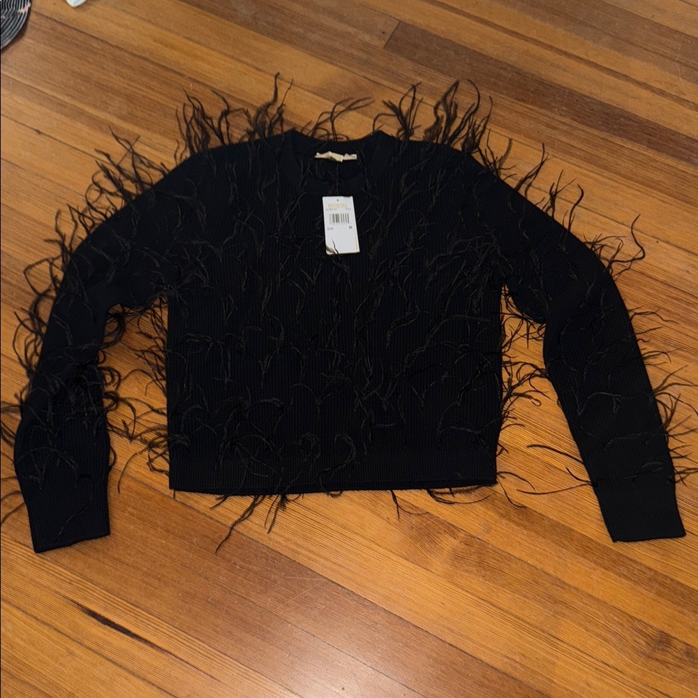 Michael Kors Black Sweater with Feather Accents
